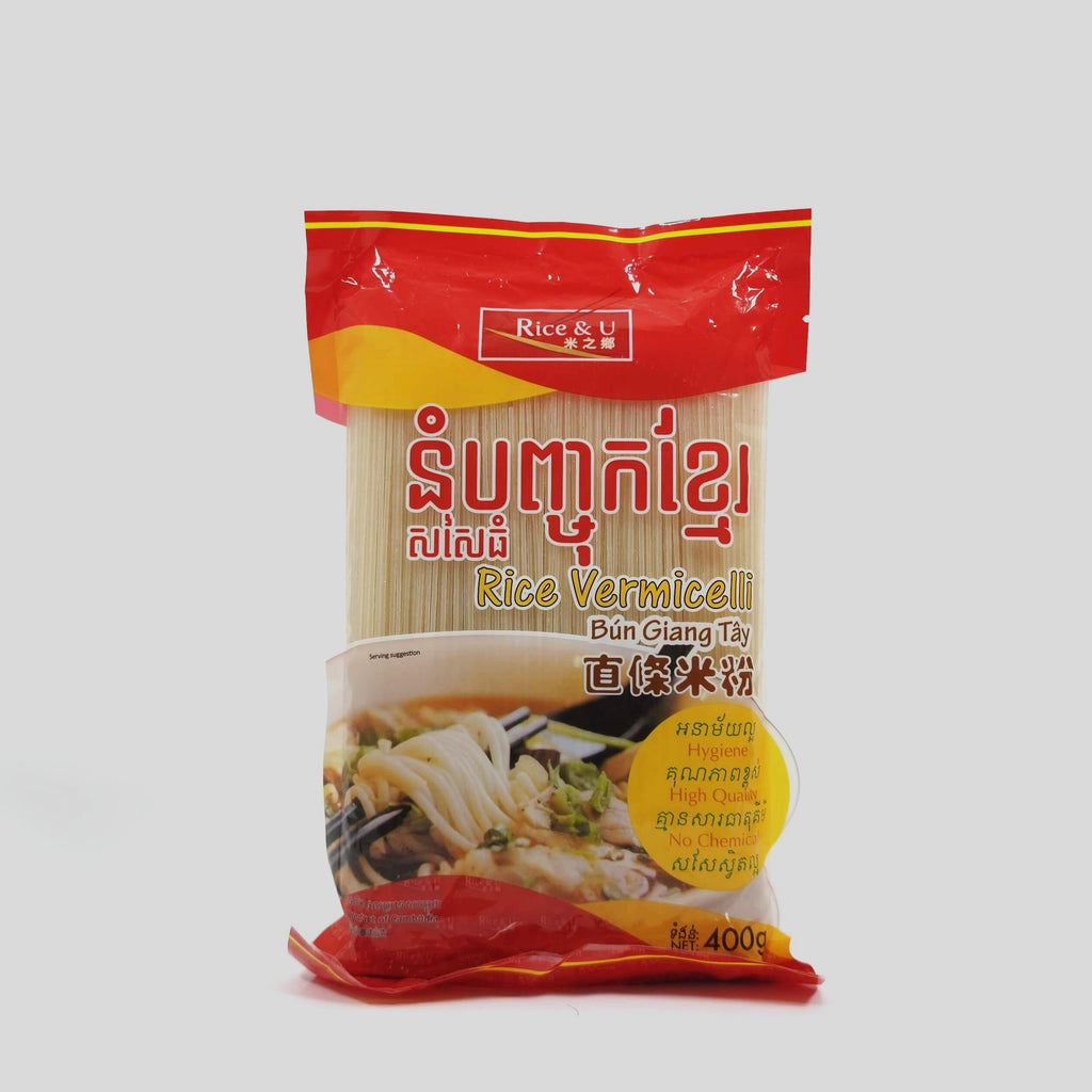 Rice & U Thick Rice Vermicelli (Thick/Round) – 400g (14.1 OZ.)