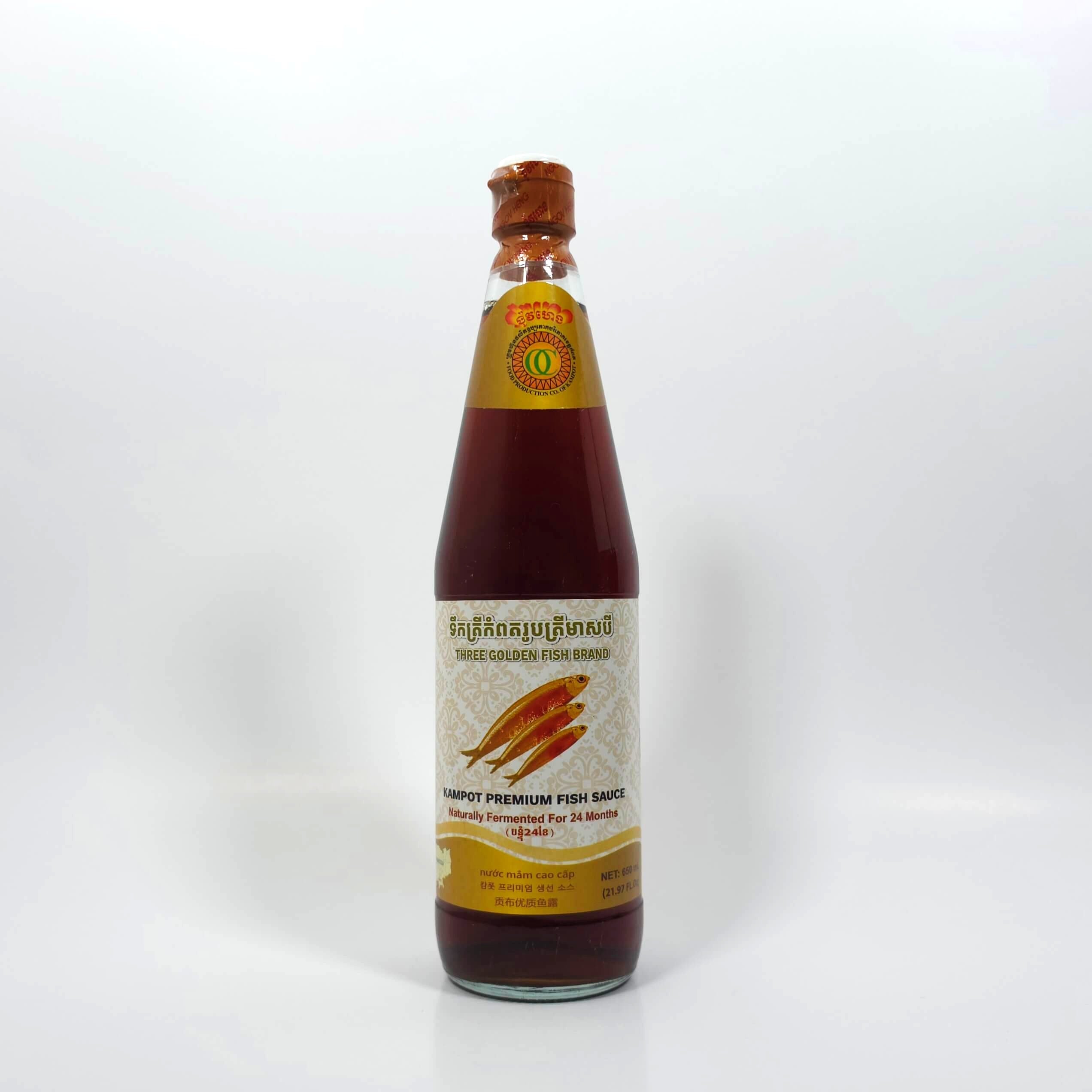 Three Golden Fish Brand – Kampot Premium Fish Sauce – 650ml (21.97oz)