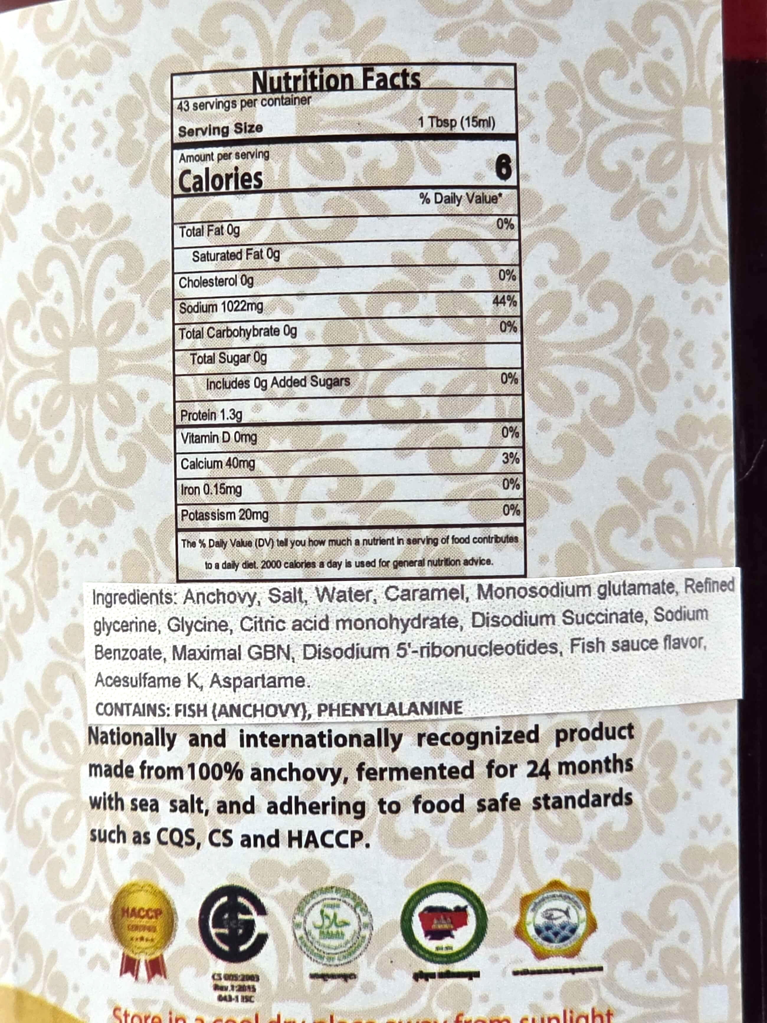 Three Golden Fish Brand – Kampot Premium Fish Sauce – 650ml (21.97oz)